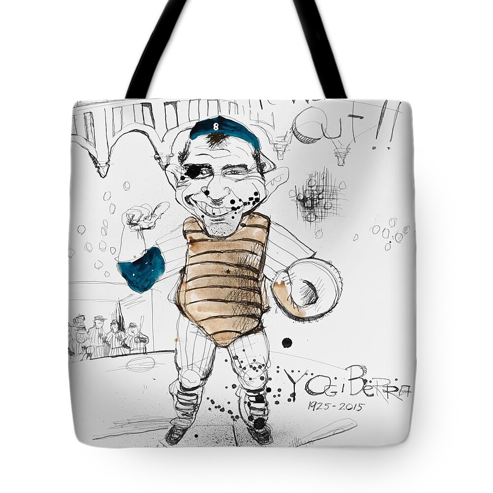  Tote Bag featuring the drawing Yogi Berra by Phil Mckenney