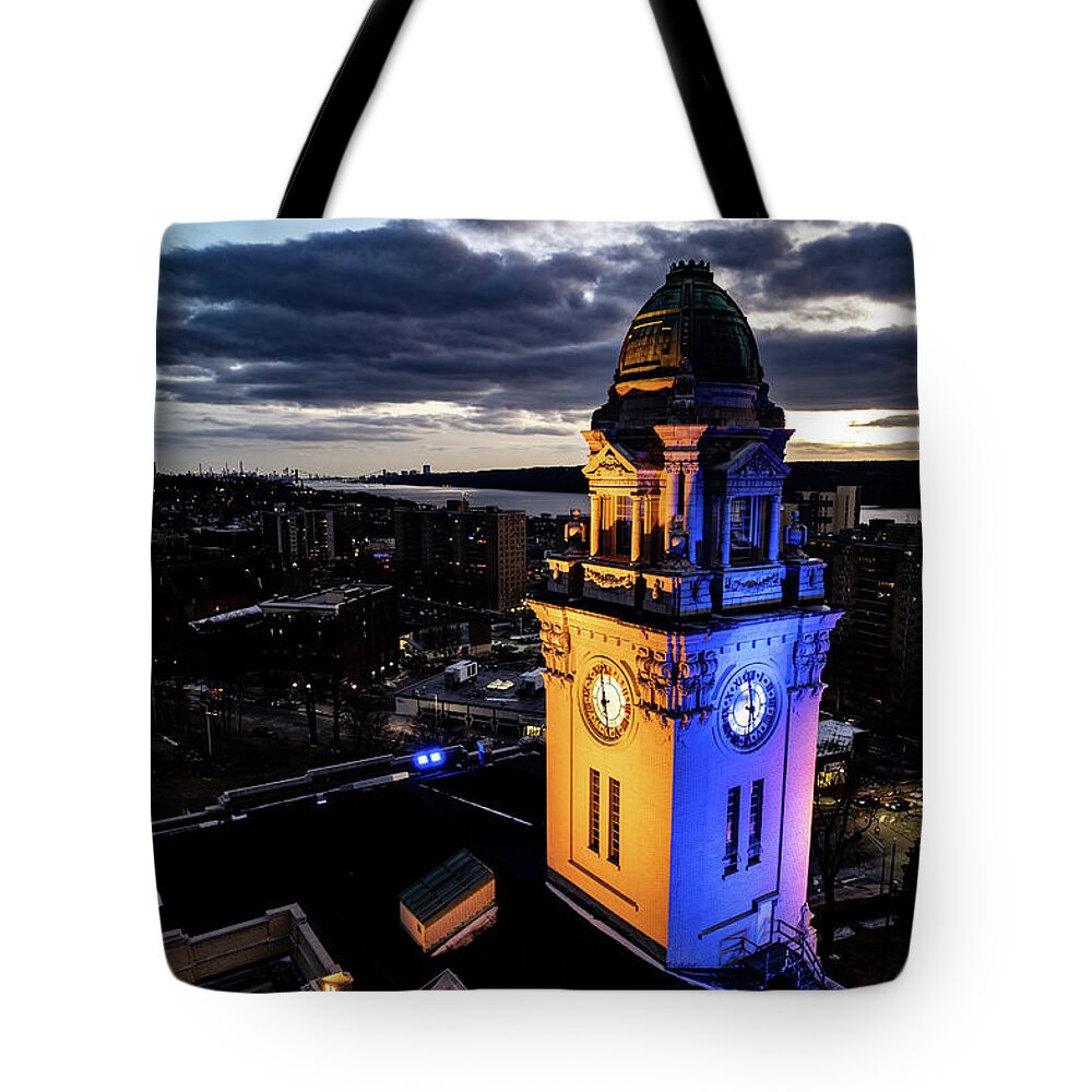 City Hall Tote Bag featuring the photograph Yonkers City Hall Sunset by Kevin Suttlehan