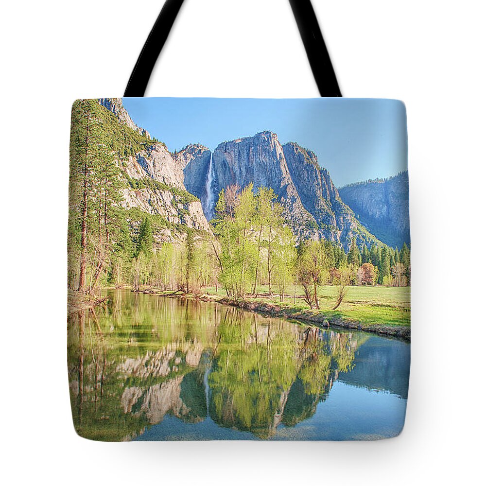 Yosemite Falls Tote Bag featuring the photograph Yosemite Falls and Merced River by Bill Roberts