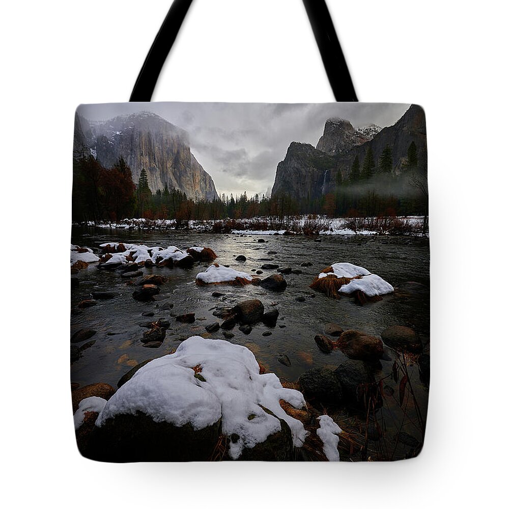 Yosemite Tote Bag featuring the photograph Yosemite Morning Snow by Jon Glaser