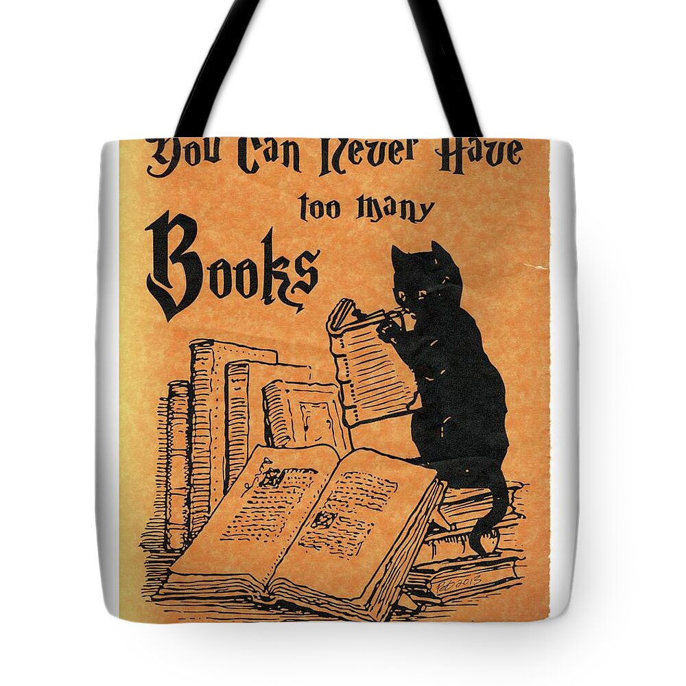Books Tote Bag featuring the drawing You Can Never Have Too Many Books on White by Pet Serrano