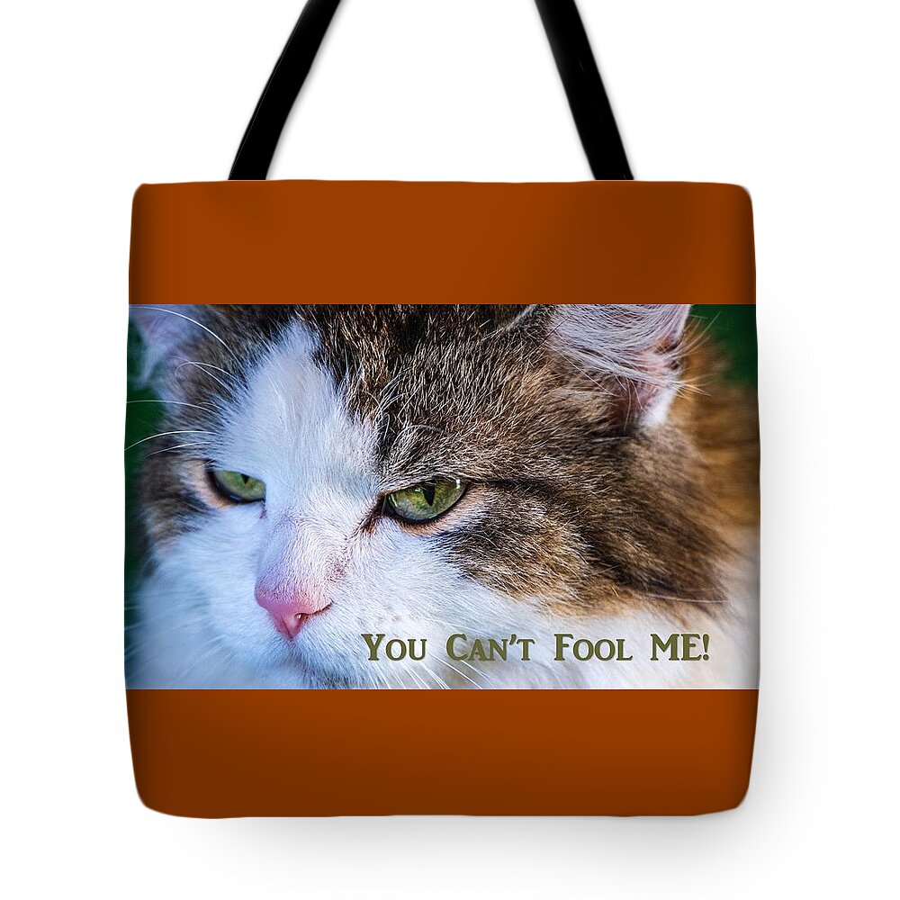 Cat Tote Bag featuring the photograph You Can't Fool Me by Nancy Ayanna Wyatt