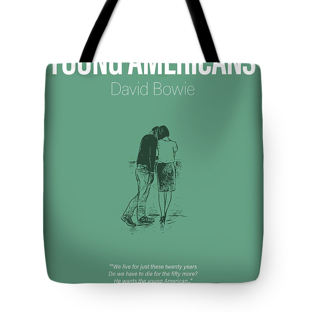 Young Americans Tote Bag featuring the mixed media Young Americans David Bowie Minimalist Song Lyrics Greatest Hits of All Time 204 by Design Turnpike