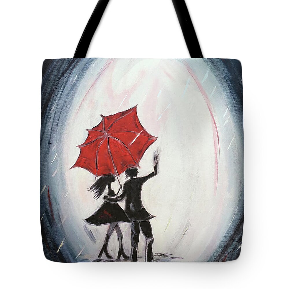 Walking Tote Bag featuring the painting Young Love Walking by Roxy Rich