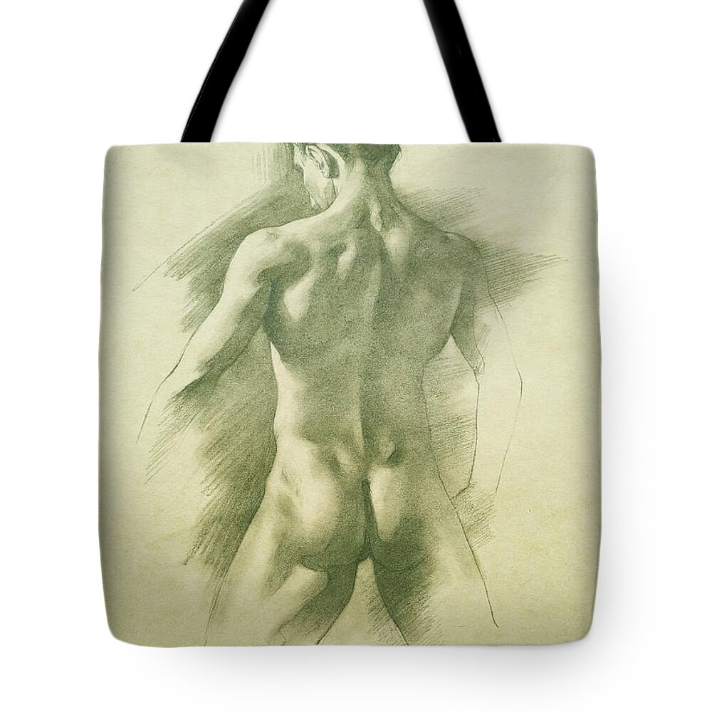 Drawing Tote Bag featuring the drawing Young man #22079 by Hongtao Huang