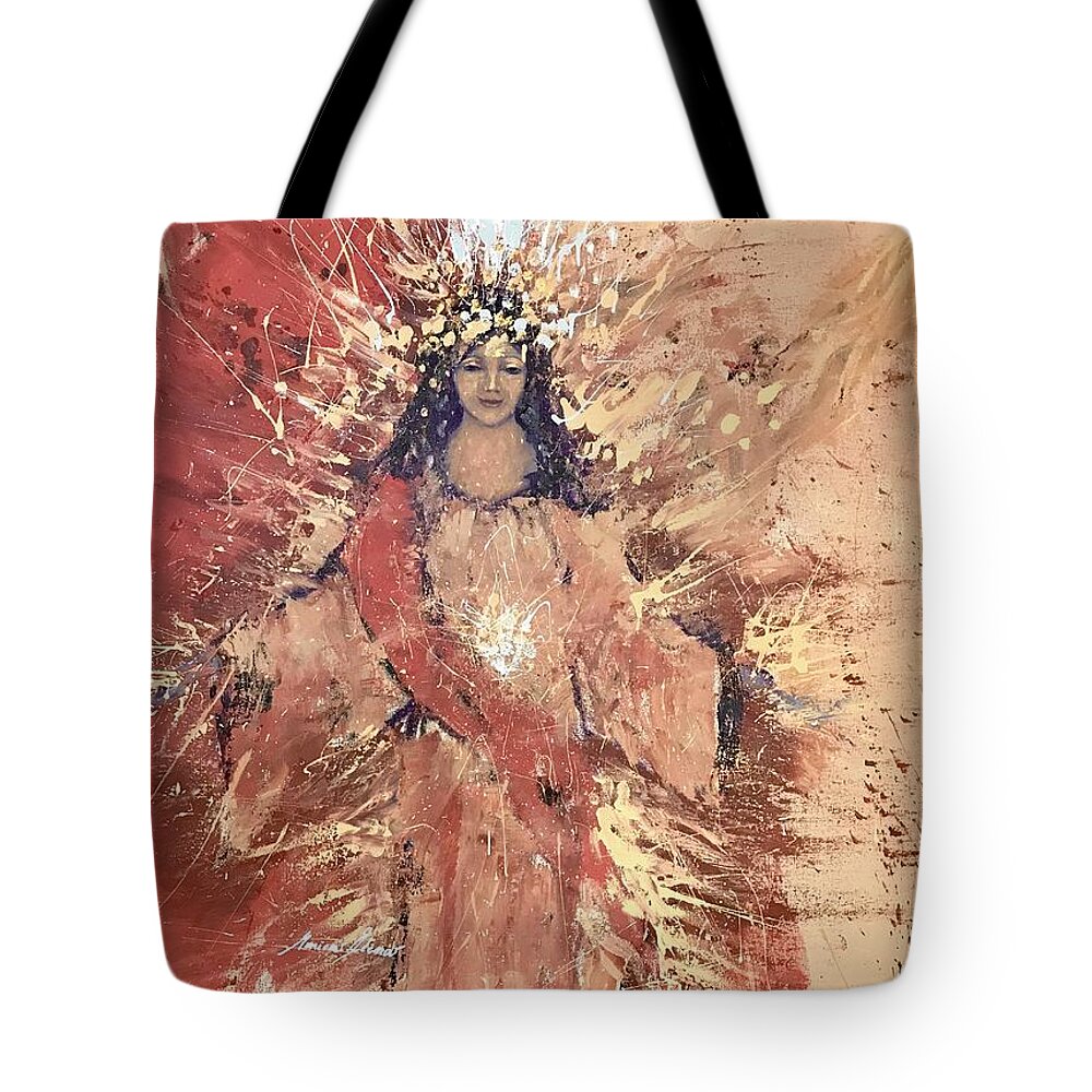 Angel Tote Bag featuring the painting Your way is being guided by Monica Elena