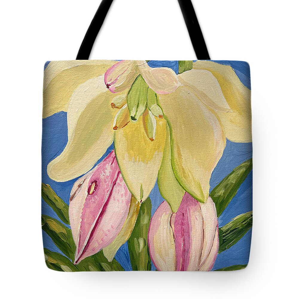 Yucca Tote Bag featuring the painting Yucca Flower by Christina Wedberg