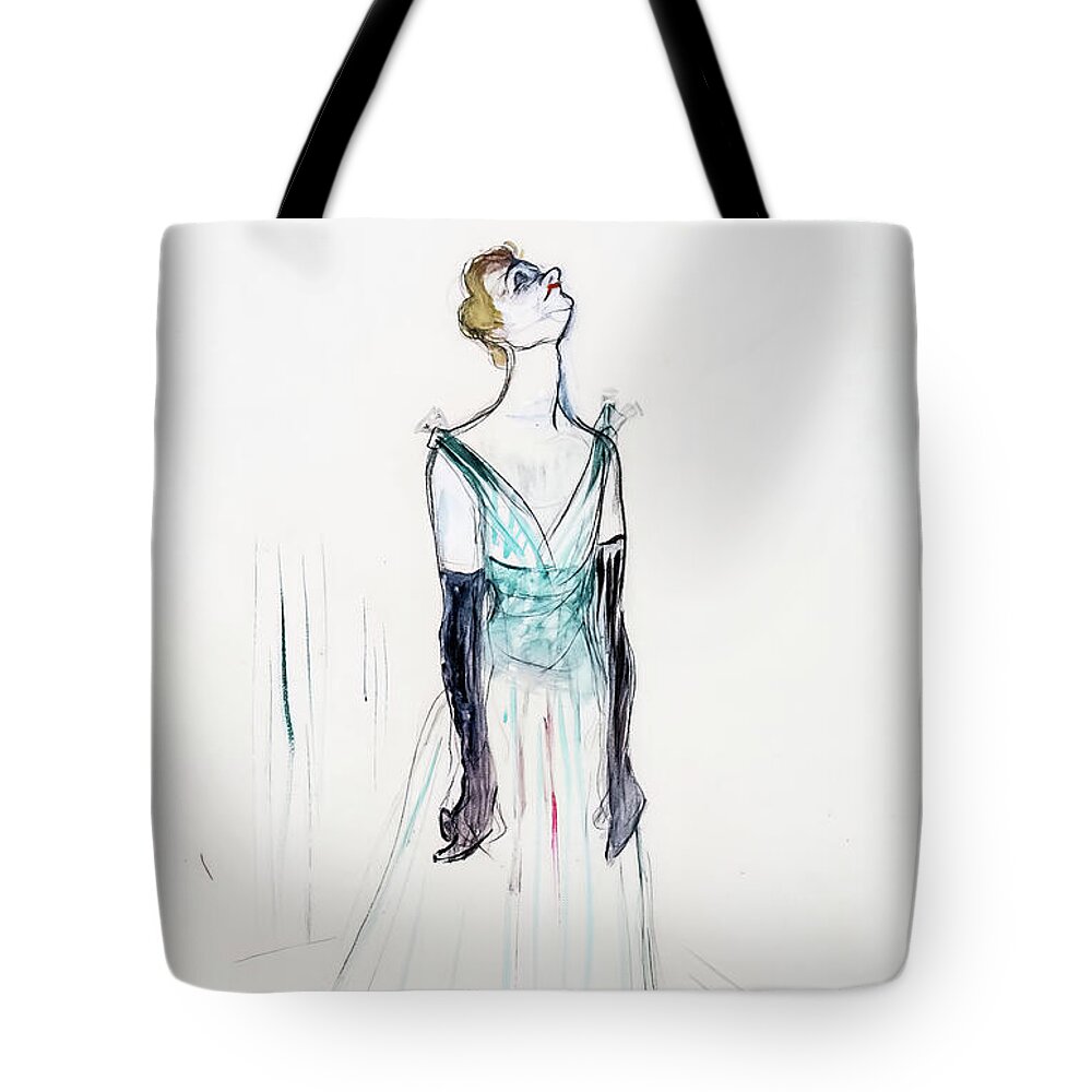 Bomemisza Tote Bag featuring the drawing Yvette Guilbert by Henri de Toulouse Lautrec 1893 by Henri de Toulouse Lautrec