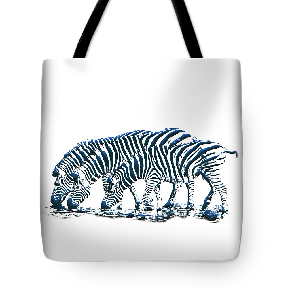 Zebra Tote Bag featuring the digital art Zebras by John Haldane