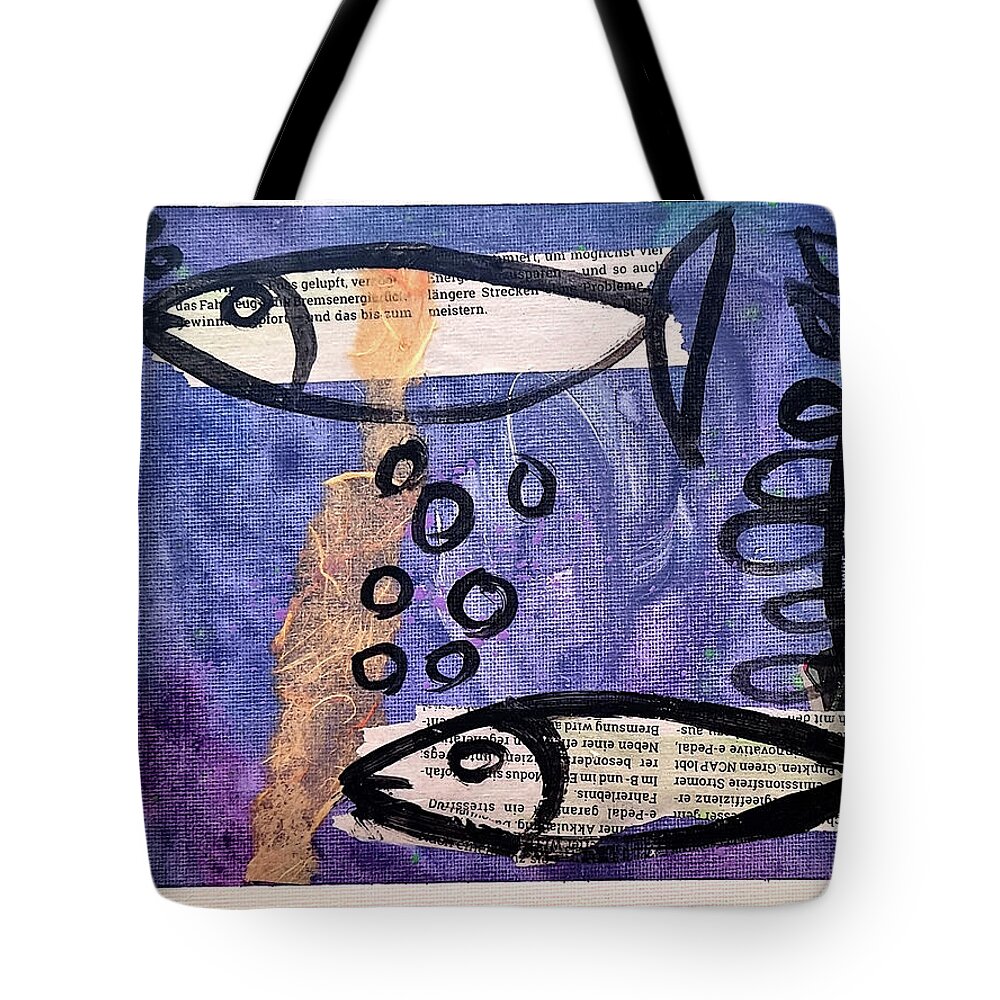 Fish Tote Bag featuring the mixed media ZenFish by Mimulux Patricia No