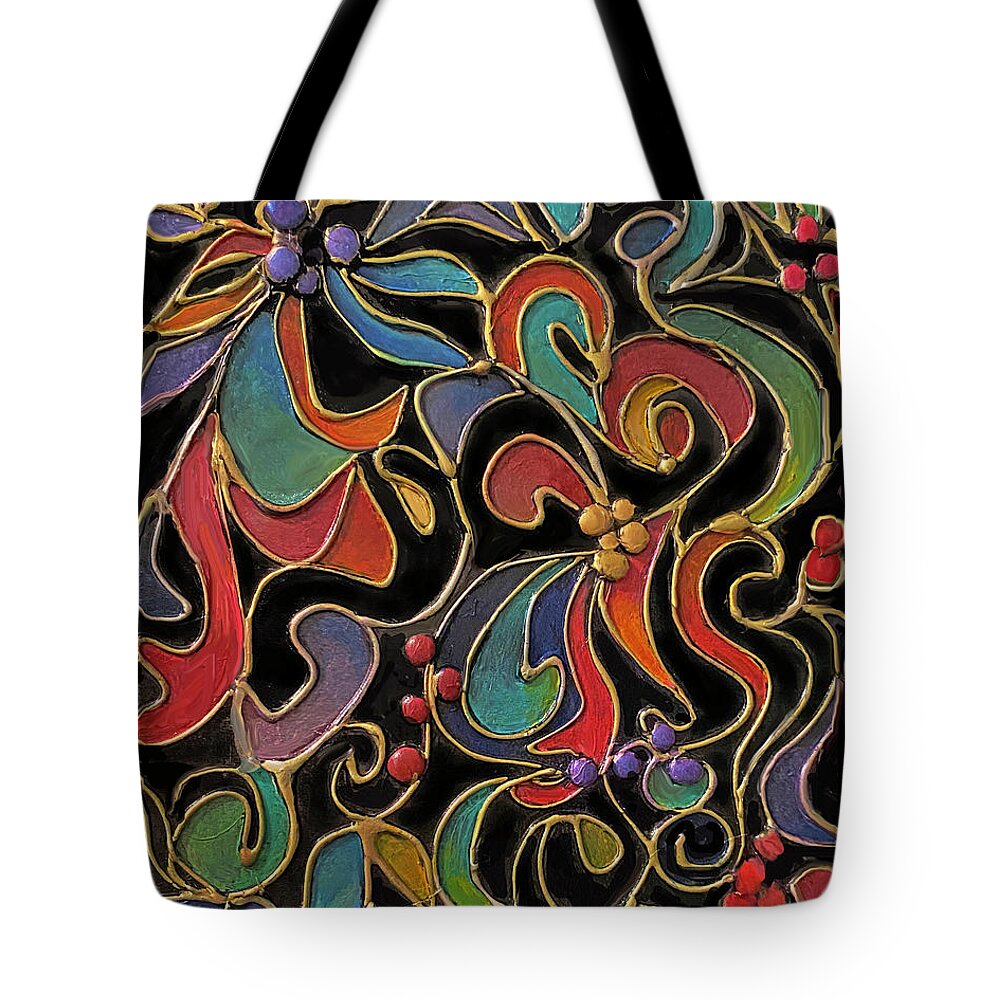 Hot Glue Painting Tote Bag featuring the mixed media Zentangle Garden by Jean Batzell Fitzgerald