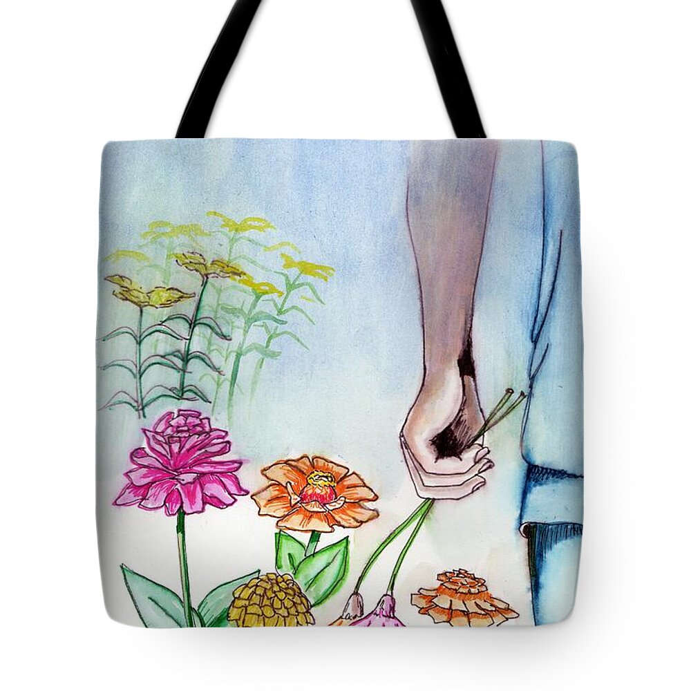 Zinnia Tote Bag featuring the painting Zinnias and Goldenrod by Tammy Nara