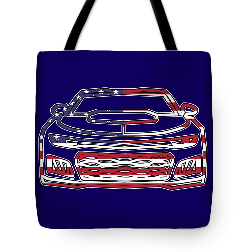 Chevy Tote Bag featuring the digital art ZL1 Camaro Patriot by Darrell Foster
