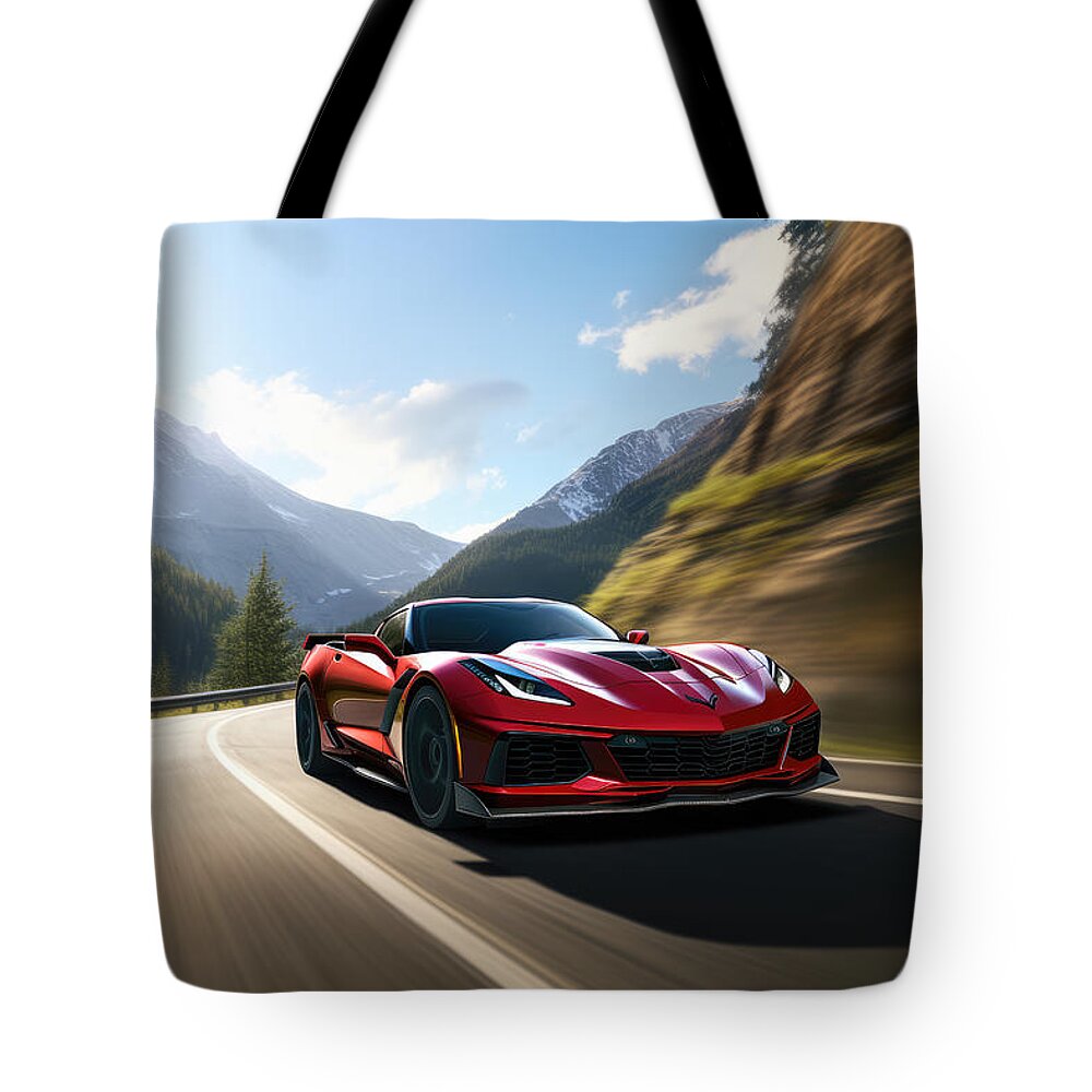 Zr1 Tote Bag featuring the painting ZR1's Precision on Mountain Roads by Lourry Legarde