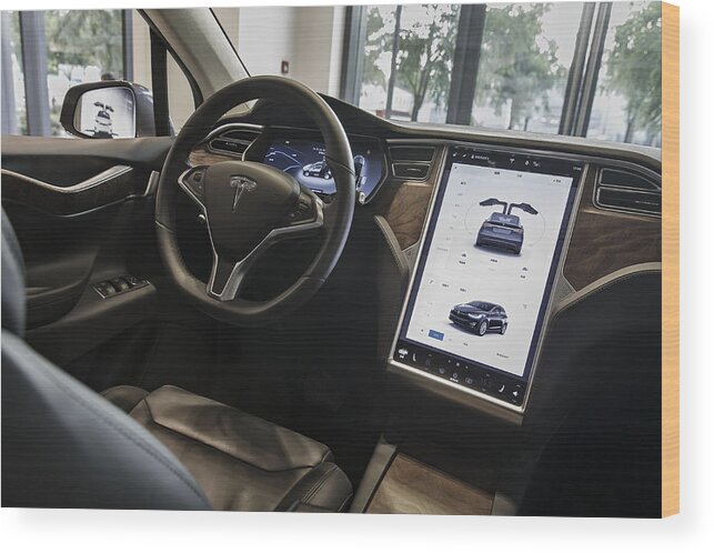 Inside Tesla Showrooms As China To Widen Foreign Access To Electric Vehicle Market Wood Print