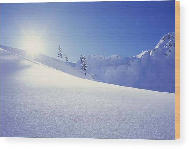 Sun Shining On Snow Winter Wood Print