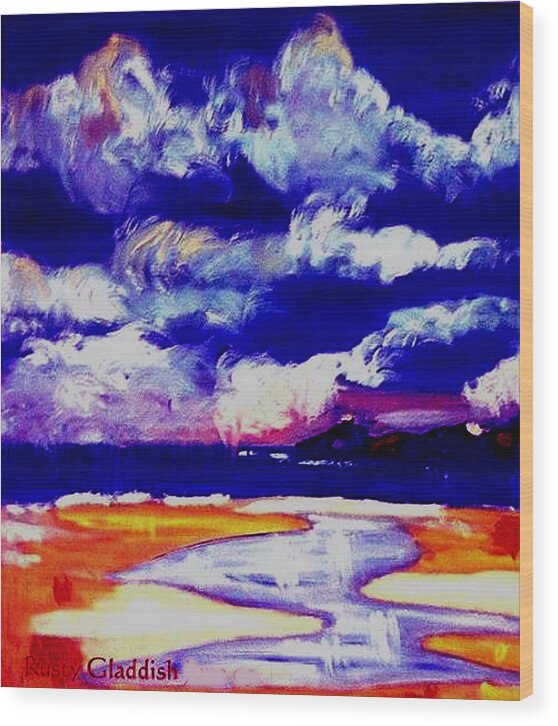 Seascape Wood Print featuring the painting Nimbus Clouds Over Mumbles by Rusty Gladdish