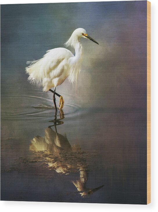 Egret Wood Print featuring the digital art The Ethereal Egret by Nicole Wilde