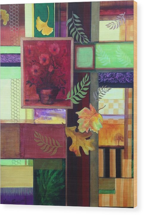Autumn Wood Print featuring the painting Autumn Faux Collage by Edna Garrett
