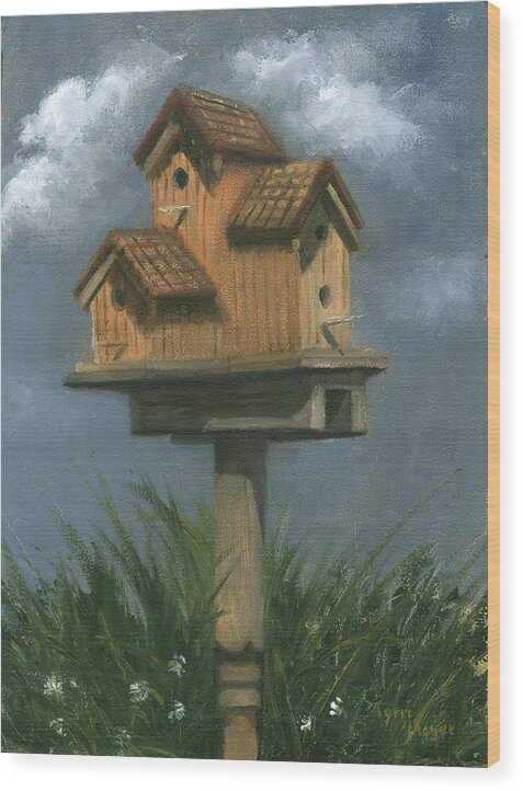 Birdhouse Painting Wood Print featuring the painting Bird Condo by Terri Meyer