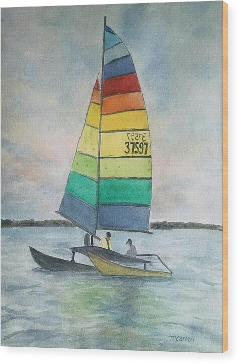 Water Wood Print featuring the painting Sunday on the Harbor by M Carlen
