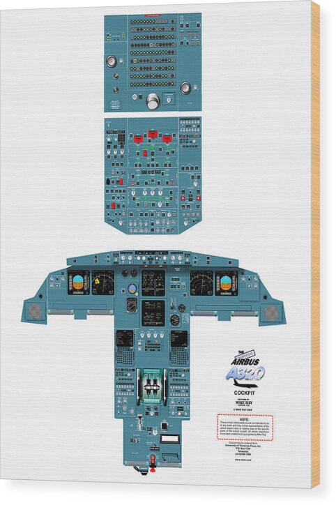 Airlines Wood Print featuring the digital art Airbus A320 cockpit by Mike Ray