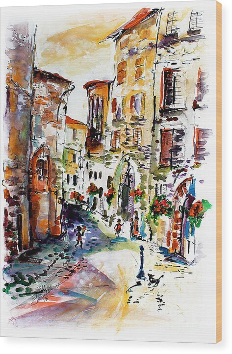 Assisi Wood Print featuring the painting Assisi Italy Old Town Watercolor by Ginette Callaway