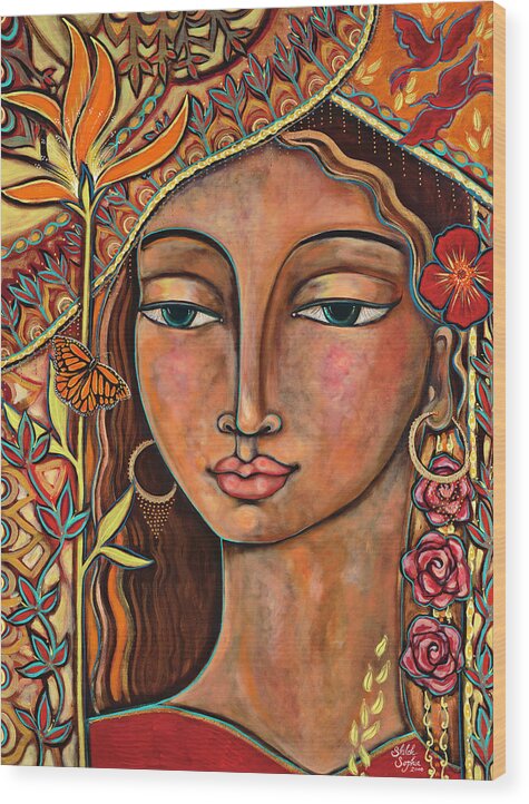 Bird Wood Print featuring the painting Focusing On Beauty by Shiloh Sophia McCloud