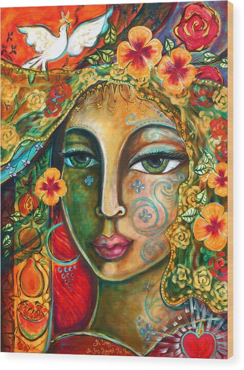 Visionary Art Wood Print featuring the painting She Loves by Shiloh Sophia McCloud