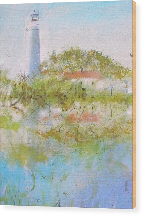 Lighthouse Wood Print featuring the painting St Marks Lighthouse by Gertrude Palmer