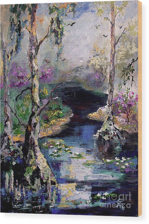 Landscapes Wood Print featuring the painting Suwannee River Black Water Magic by Ginette Callaway