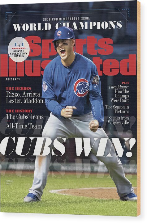 American League Baseball Wood Print featuring the photograph Chicago Cubs, 2016 World Series Champions Sports Illustrated Cover #3 by Sports Illustrated