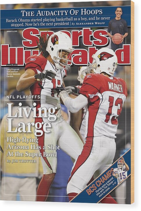 Larry Fitzgerald Wood Print featuring the photograph Arizona Cardinals Larry Fitzgerald, 2009 Nfc Divisional Sports Illustrated Cover by Sports Illustrated