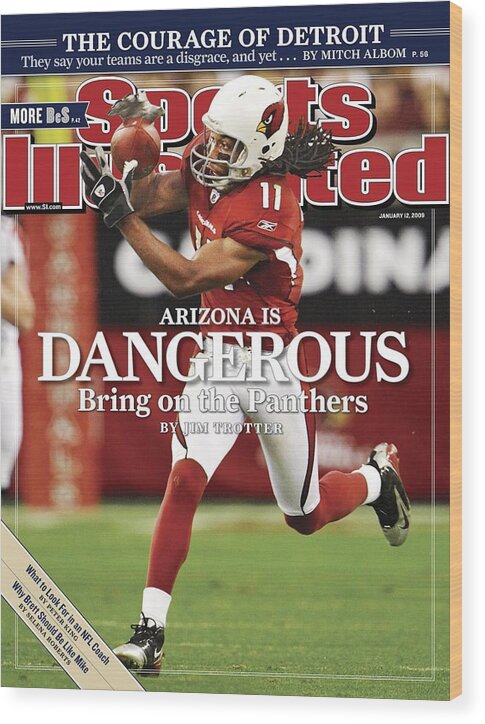 Larry Fitzgerald Wood Print featuring the photograph Arizona Cardinals Larry Fitzgerald, 2009 Nfc Wild Card Sports Illustrated Cover by Sports Illustrated