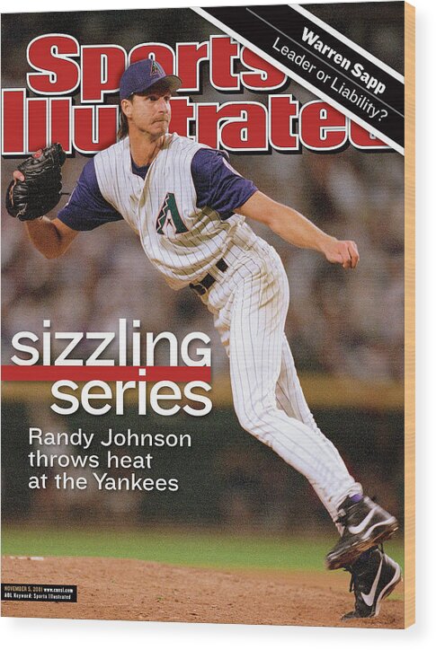 American League Baseball Wood Print featuring the photograph Arizona Diamondbacks Randy Johnson, 2001 World Series Sports Illustrated Cover by Sports Illustrated