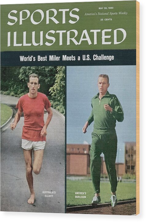 Magazine Cover Wood Print featuring the photograph Australia Herb Elliott And Usa Dyrol Burleson, Track & Field Sports Illustrated Cover by Sports Illustrated