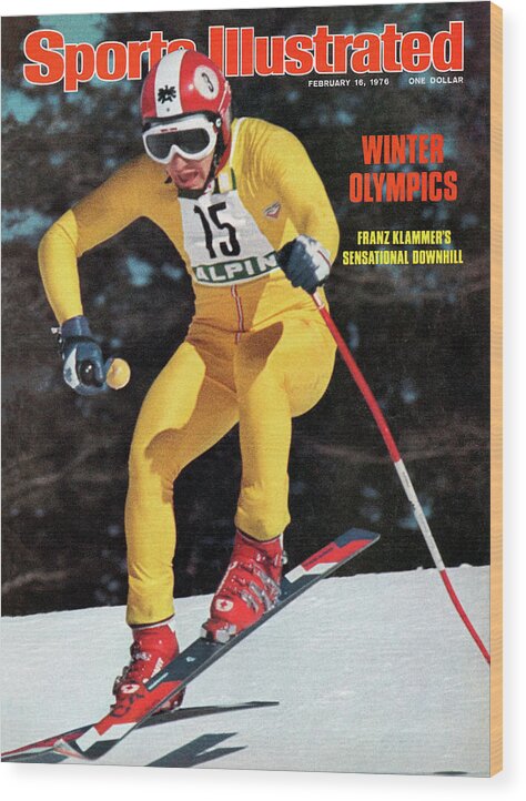Magazine Cover Wood Print featuring the photograph Austria Franz Klammer, 1976 Winter Olympics Sports Illustrated Cover by Sports Illustrated