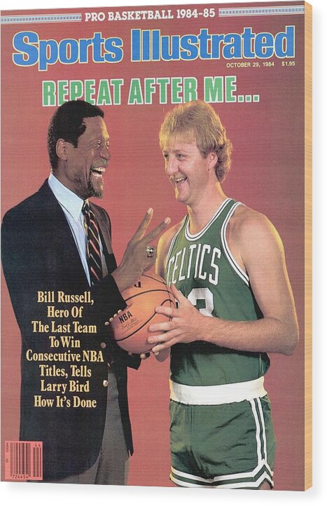 1980-1989 Wood Print featuring the photograph Bill Russell And Boston Celtics Larry Bird Sports Illustrated Cover by Sports Illustrated