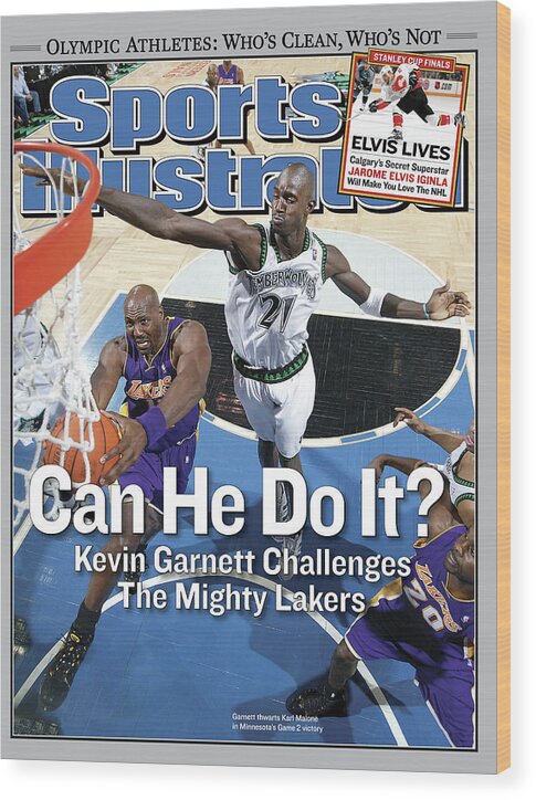 Magazine Cover Wood Print featuring the photograph Can He Do It Kevin Garnett Challenges The Mighty Lakers Sports Illustrated Cover by Sports Illustrated