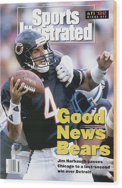 Magazine Cover Wood Print featuring the photograph Chicago Bears Qb Jim Harbaugh... Sports Illustrated Cover by Sports Illustrated