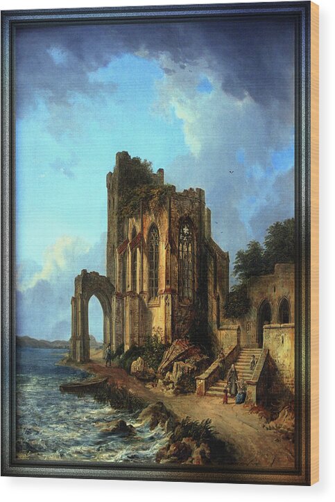 Church Ruins By The Sea Wood Print featuring the painting Church Ruins By The Sea by Domenico Quaglio the Younger by Rolando Burbon