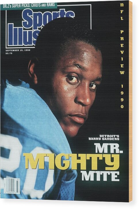 Magazine Cover Wood Print featuring the photograph Detroit Lions Barry Sanders Sports Illustrated Cover by Sports Illustrated