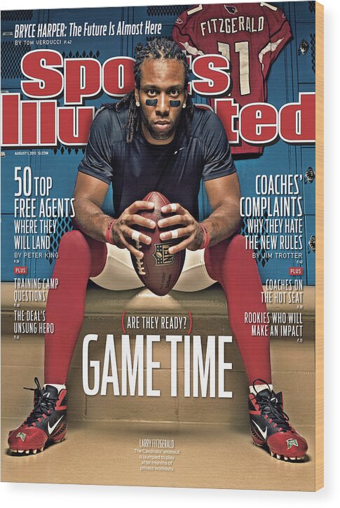 Larry Fitzgerald Wood Print featuring the photograph Gametime Are They Ready Sports Illustrated Cover by Sports Illustrated
