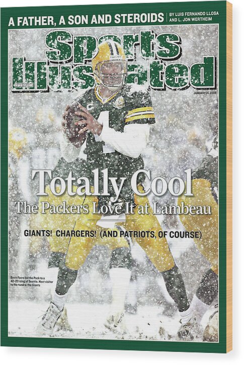 Playoffs Wood Print featuring the photograph Green Bay Packers Qb Brett Favre, 2008 Nfc Divisional Sports Illustrated Cover by Sports Illustrated