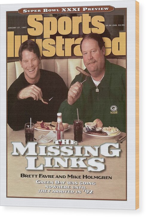 Green Bay Wood Print featuring the photograph Green Bay Packers Qb Brett Favre And Coach Mike Holmgren Sports Illustrated Cover by Sports Illustrated