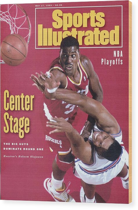 Magazine Cover Wood Print featuring the photograph Houston Rockets Hakeem Olajuwon, 1993 Nba Western Sports Illustrated Cover by Sports Illustrated