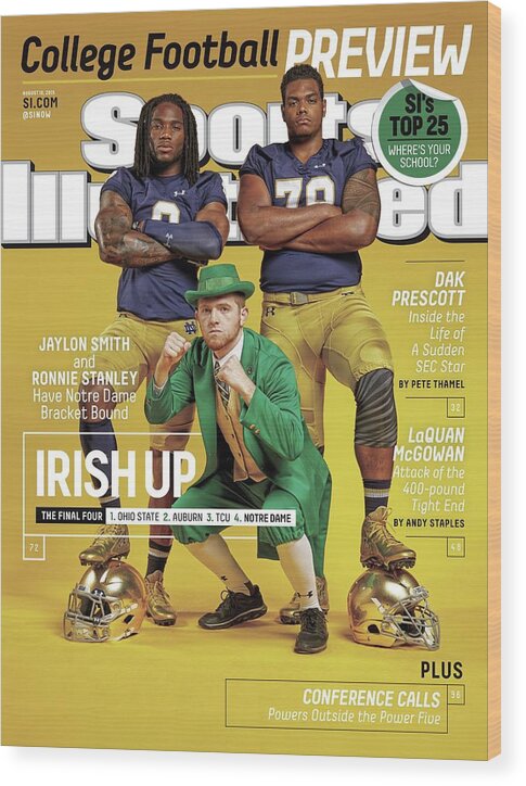 Magazine Cover Wood Print featuring the photograph Irish Up 2015 College Football Preview Issue Sports Illustrated Cover by Sports Illustrated