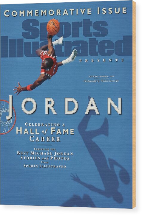 1980-1989 Wood Print featuring the photograph Jordan Celebrating A Hall Of Fame Career Sports Illustrated Cover by Sports Illustrated