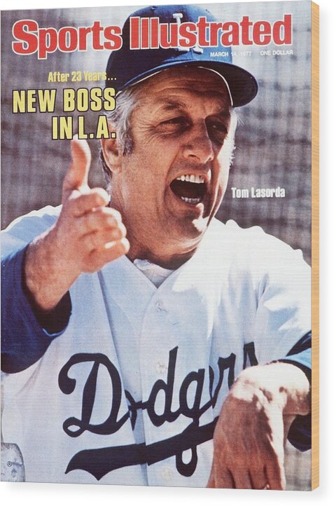 Magazine Cover Wood Print featuring the photograph Los Angeles Dodgers Manager Tommy Lasorda Sports Illustrated Cover by Sports Illustrated