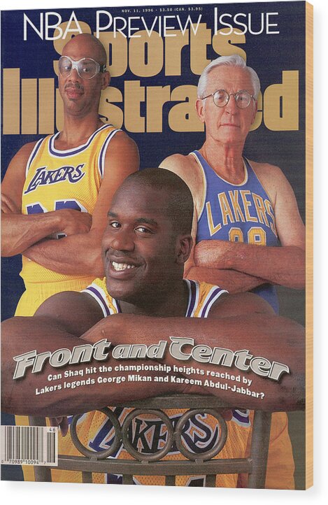 Nba Pro Basketball Wood Print featuring the photograph Los Angeles Lakers Shaquille Oneal With Kareem Abdul-jabbar Sports Illustrated Cover by Sports Illustrated